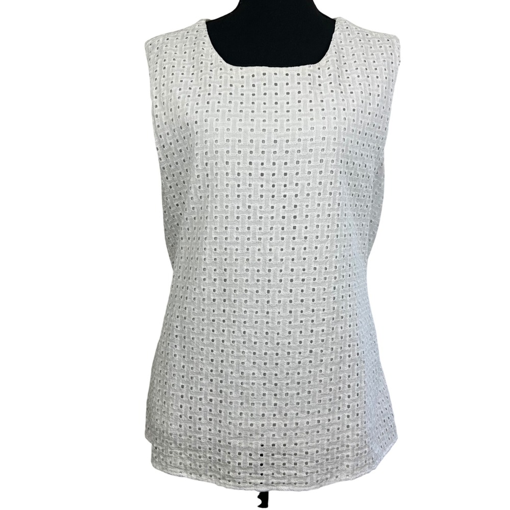 Amour Vert‎ White Upcycled Cotton Eyelet Tie Back Sleeveless Top Large RN 152499